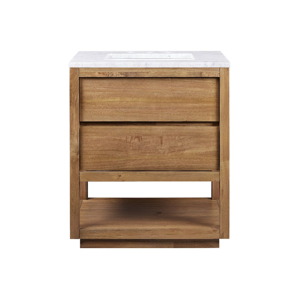 Water Creation OA30CW00MW-000000000 OAKMAN 30W x 34.3H Mango Wood Single-Sink Vanity with Carrara White Marble Countertop (Vanity Only)