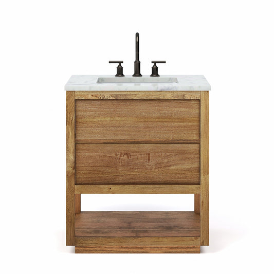 Water Creation OA30CW00MW-000BL1403 OAKMAN 30"W x 34.3"H Mango Wood Single-Sink Vanity with Carrara White Marble Countertop + Oil-Rubbed Bronze Faucet