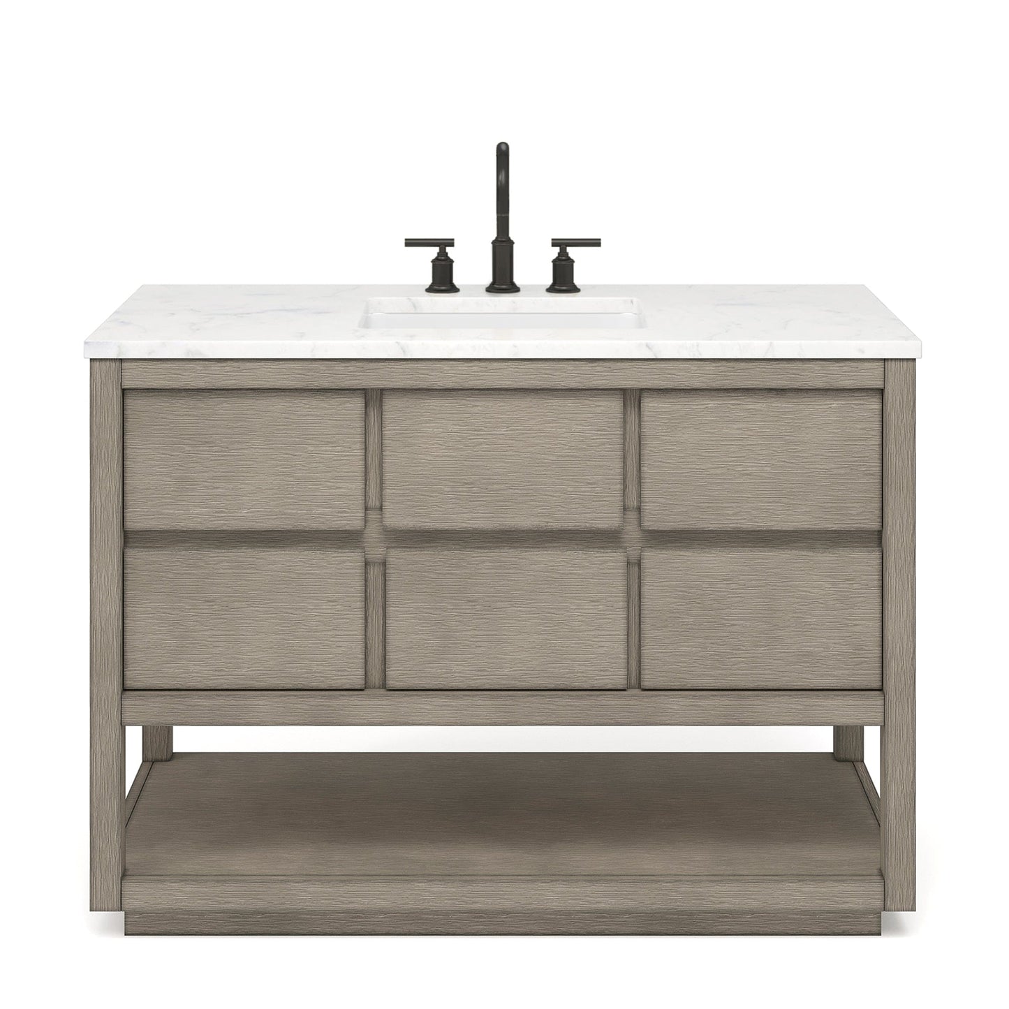 Water Creation OA48CW00GK-000000000 OAKMAN 48"W x 34.3"H Gray Oak Single-Sink Vanity with Carrara White Marble Countertop (Vanity Only)