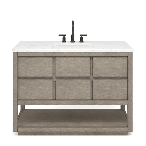 Water Creation OA48CW00GK-000000000 OAKMAN 48W x 34.3H Gray Oak Single-Sink Vanity with Carrara White Marble Countertop (Vanity Only)