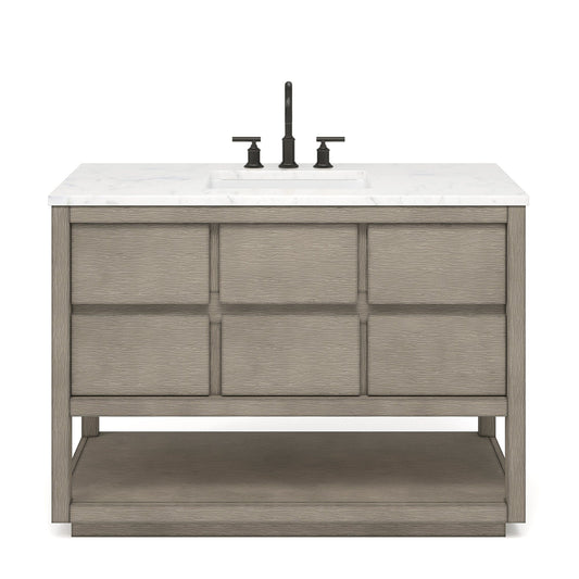 Water Creation OA48CW00GK-000BL1403 OAKMAN 48"W x 34.3"H Gray Oak Single-Sink Vanity with Carrara White Marble Countertop + ORB Faucet