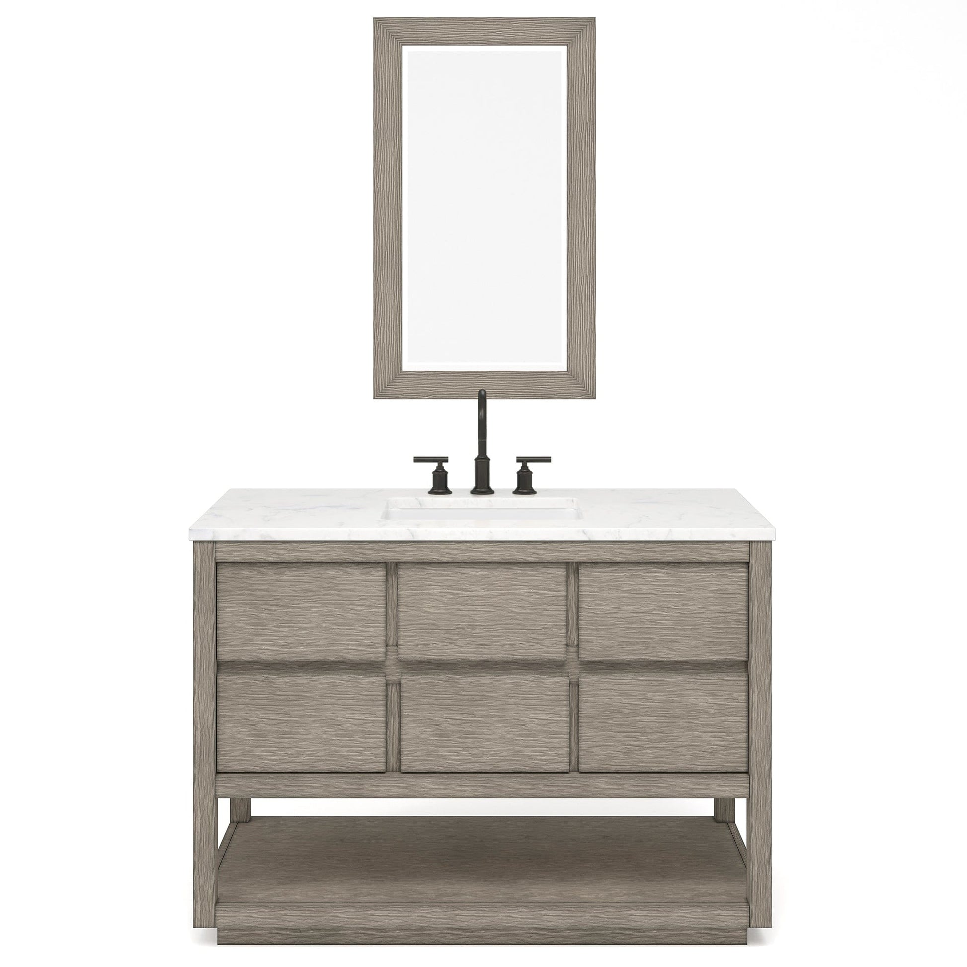 Water Creation OA48CW00GK-R21000000 OAKMAN 48"W x 34.3"H Gray Oak Single-Sink Vanity with Carrara White Marble Countertop + Rectangular Mirror