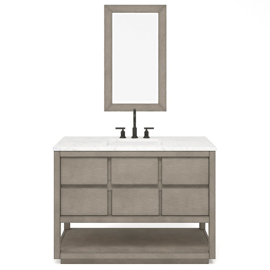 Water Creation OA48CW00GK-R21000000 OAKMAN 48"W x 34.3"H Gray Oak Single-Sink Vanity with Carrara White Marble Countertop + Rectangular Mirror