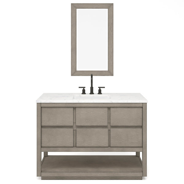 Water Creation OA48CW00GK-R21000000 OAKMAN 48W x 34.3H Gray Oak Single-Sink Vanity with Carrara White Marble Countertop + Rectangular Mirror