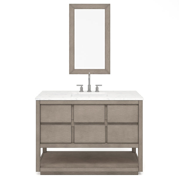 Water Creation OA48CW00GK-R21BL1401 OAKMAN 48W x 34.3H Gray Oak Single-Sink Vanity with Carrara White Marble Countertop + Chrome Faucet and Rectangular Mirror