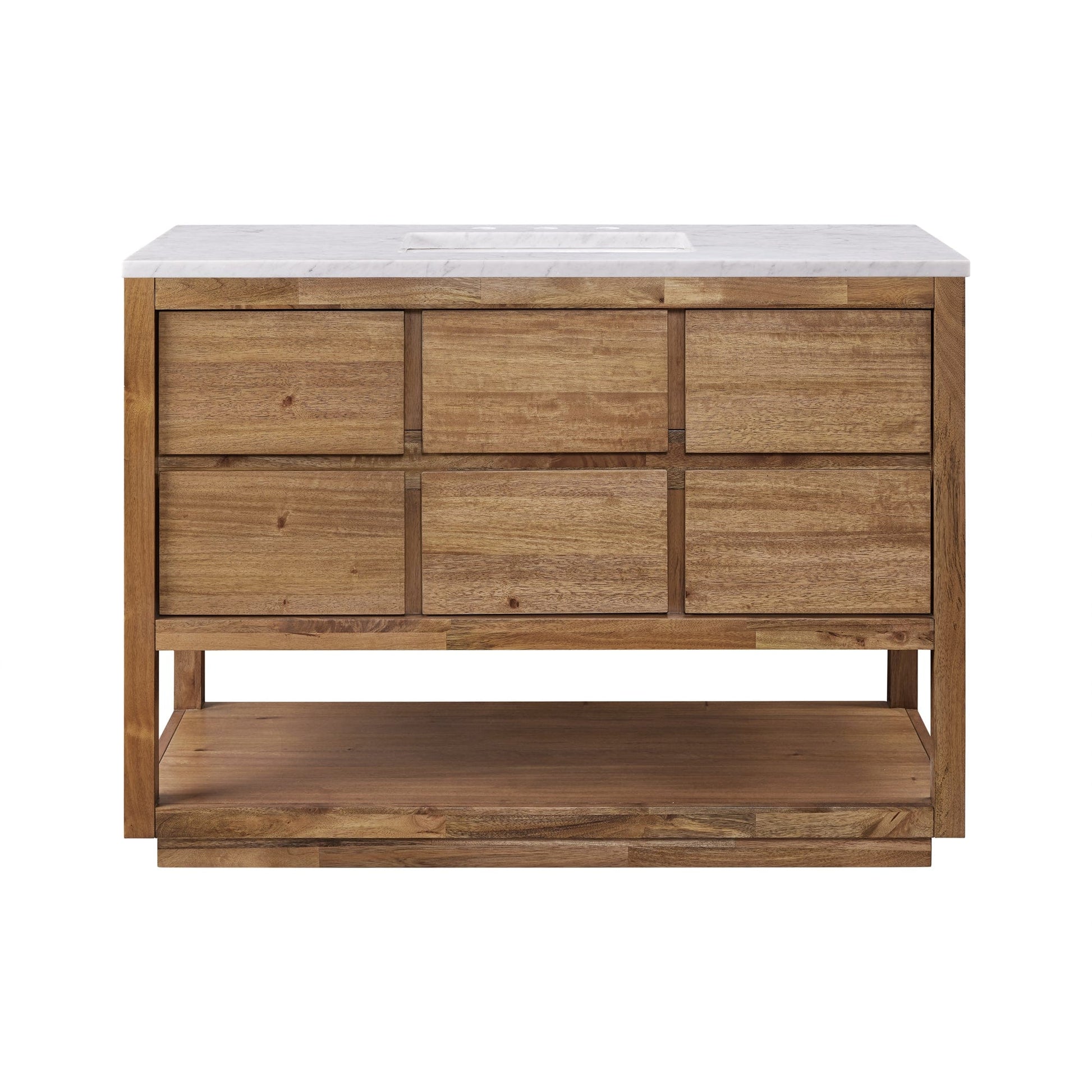 Water Creation OA48CW00MW-000000000 OAKMAN 48"W x 34.3"H Mango Wood Single-Sink Vanity with Carrara White Marble Countertop (Vanity Only)