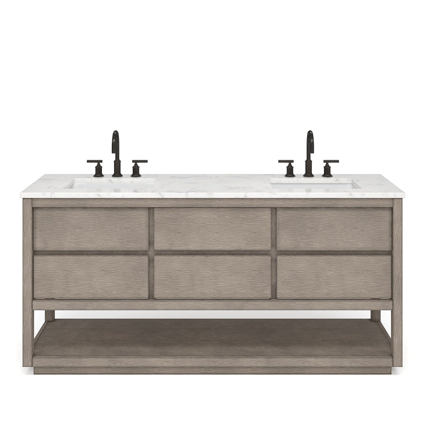 Water Creation OA72CW00GK-000000000 OAKMAN 72"W x 34.3"H Gray Oak Double-Sink Vanity with Carrara White Marble Countertop (Vanity Only)