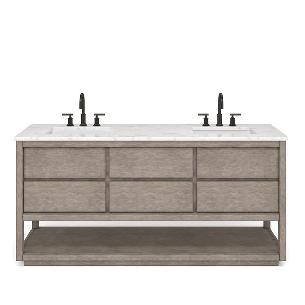 Water Creation OA72CW00GK-000000000 OAKMAN 72W x 34.3H Gray Oak Double-Sink Vanity with Carrara White Marble Countertop (Vanity Only)