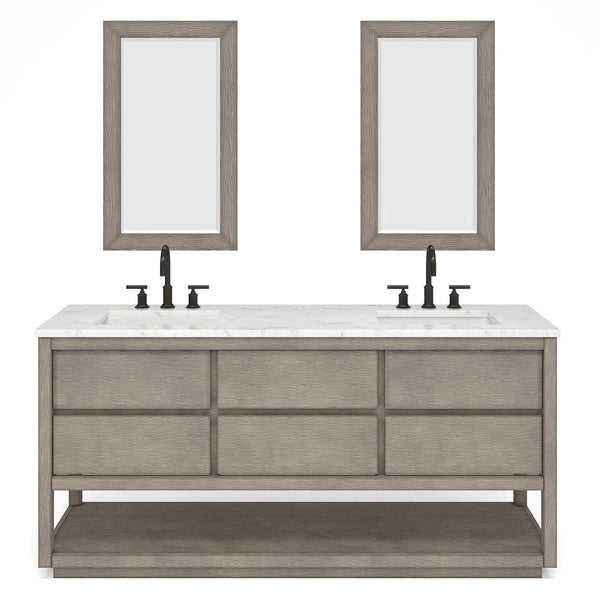 Water Creation OA72CW00GK-R21000000 OAKMAN 72W x 34.3H Gray Oak Double-Sink Vanity with Carrara White Marble Countertop + Rectangular Mirrors