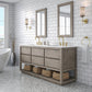 Water Creation OA72CW00GK-R21BL1406 OAKMAN 72"W x 34.3"H Gray Oak Double-Sink Vanity with Carrara White Marble Countertop + Gold Faucets and Rectangular Mirrors