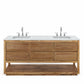 Water Creation OA72CW00MW-000BL1401 OAKMAN 72"W x 34.3"H Mango Wood Double-Sink Vanity with Carrara White Marble Countertop + Chrome Faucet