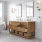 Water Creation OA72CW00MW-000BL1406 OAKMAN 72"W x 34.3"H Mango Wood Double-Sink Vanity with Carrara White Marble Countertop + Satin Gold Faucet