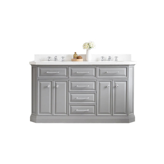 Water Creation PA60QZ01CG-000000000 PALACE 60"W x 34"H Cashmere Gray Vanity with Carrara Quartz Countertop, Chrome Finish Hardware (Vanity Only)