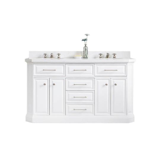 Water Creation PA60QZ05PW-000000000 PALACE 60"W x 34"H Pure White Vanity with Carrara Quartz Countertop, Polished Nickel Finish Hardware (Vanity Only)