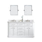 Water Creation PA60QZ05PW-E18FX1305 PALACE 60"W x 34"H Pure White Vanity with Carrara Quartz Countertop + Faucets & Mirror (F2-0013), Polished Nickel Finish Hardware & Mirror