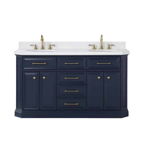 Water Creation PA60QZ06MB-000000000 PALACE 60W x 34H Monarch Blue Double-Sink Vanity with White Quartz Countertop (Vanity Only)