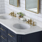 Water Creation PA60QZ06MB-000FX1306 PALACE 60"W x 34"H Monarch Blue Double-Sink Vanity with White Quartz Countertop + Faucets (Waterfall Faucets)