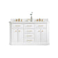 Water Creation PA60QZ06PW-000FX1306 PALACE 60"W x 34"H Pure White Vanity with Carrara Quartz Countertop + Faucets & Mirrors (F2-0013), Satin Gold Finish Hardware & Chrome Finish Mirror (A)