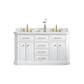 Water Creation PA60QZ06PW-000TL1206 PALACE 60"W x 34"H Pure White Vanity with Carrara Quartz Countertop + Faucets & Mirrors (F2-0012), Satin Gold Finish Hardware & Chrome Finish Mirror (A)