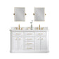 Water Creation PA60QZ06PW-E18TL1206 PALACE 60"W x 34"H Pure White Vanity with Carrara Quartz Countertop + Faucets & Mirrors (F2-0012), Satin Gold Finish Hardware & Chrome Finish Mirror (B)