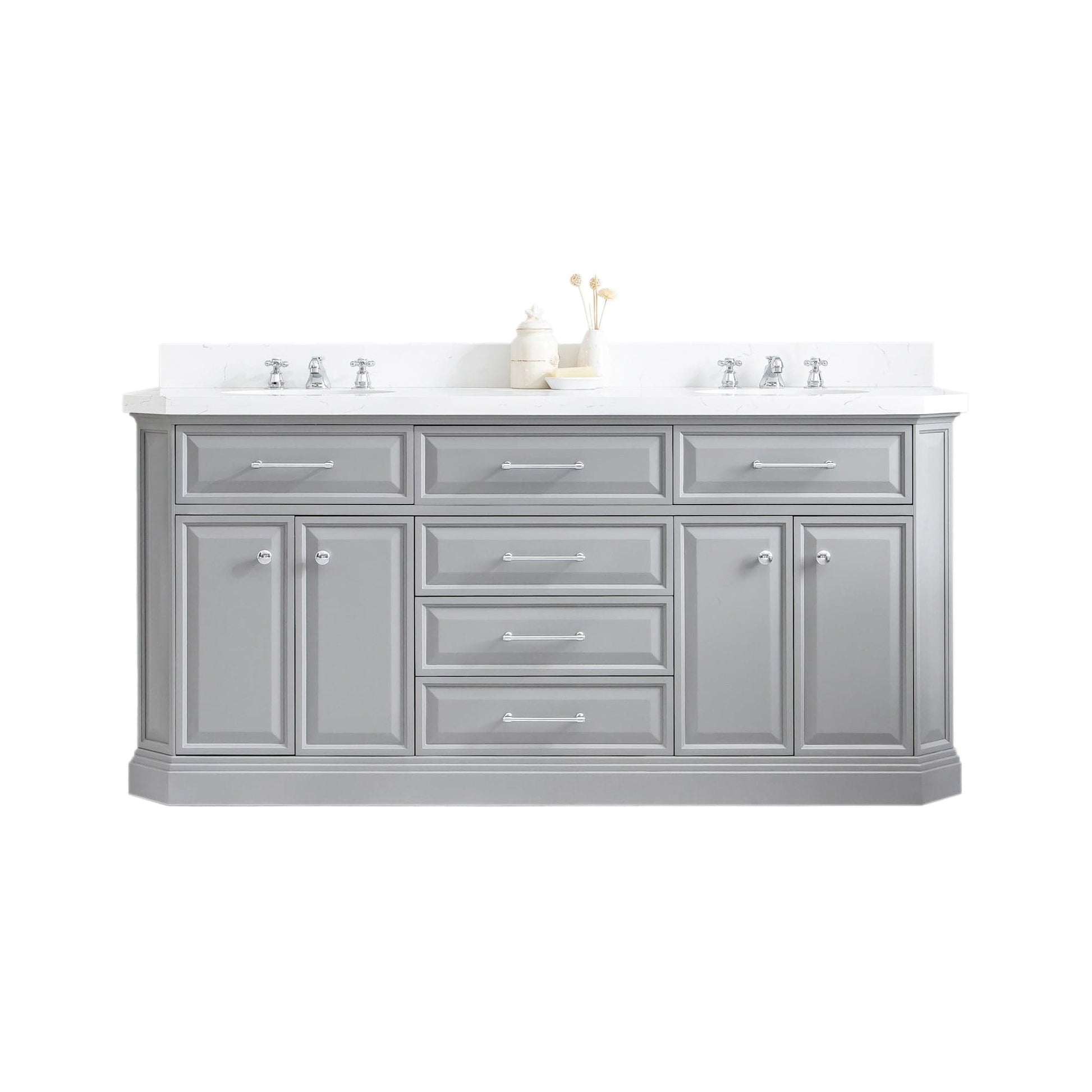 Water Creation PA72QZ01CG-000000000 PALACE 72"W x 34"H Cashmere Gray Vanity with Carrara Quartz Countertop, Chrome Finish Hardware (Vanity Only)