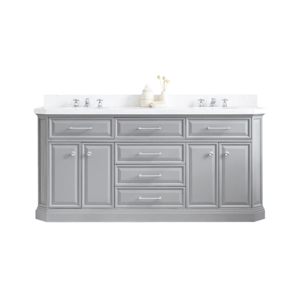 Water Creation PA72QZ01CG-000000000 PALACE 72W x 34H Cashmere Gray Vanity with Carrara Quartz Countertop, Chrome Finish Hardware (Vanity Only)