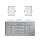 Water Creation PA72QZ01CG-E18000000 PALACE 72"W x 34"H Cashmere Gray Vanity with Carrara Quartz Countertop + Mirror, Chrome Finish Hardware & Mirror