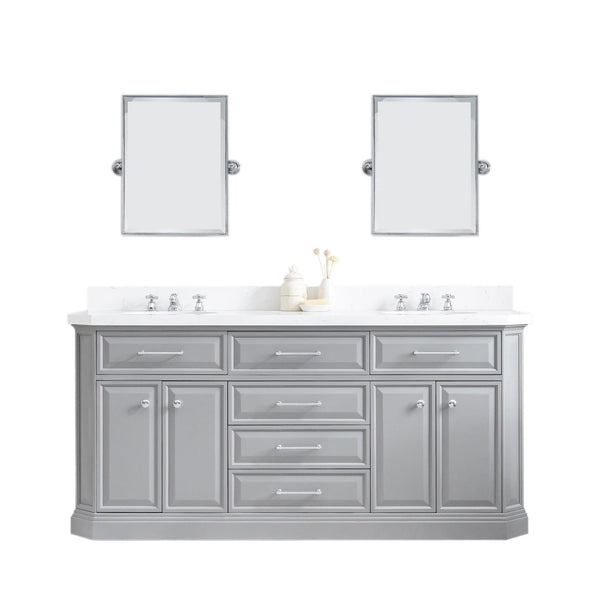 Water Creation PA72QZ01CG-E18000000 PALACE 72W x 34H Cashmere Gray Vanity with Carrara Quartz Countertop + Mirror, Chrome Finish Hardware & Mirror