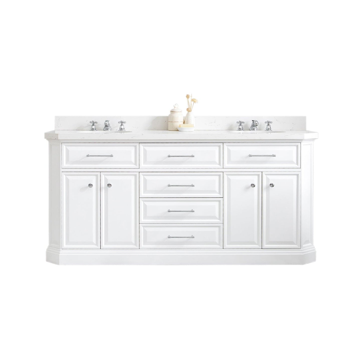 Water Creation PA72QZ01PW-000000000 PALACE 72"W x 34"H Pure White Vanity with Carrara Quartz Countertop, Chrome Finish Hardware (Vanity Only)