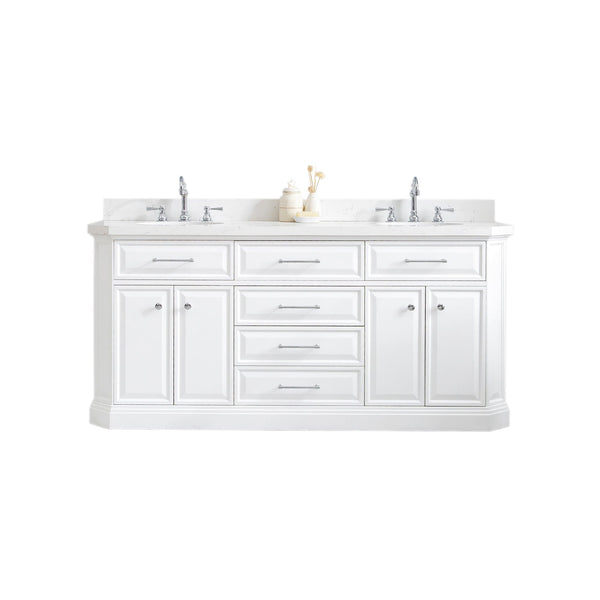 Water Creation PA72QZ01PW-000TL1201 PALACE 72W x 34H Pure White Vanity with Carrara Quartz Countertop + Faucets (F2-0012), Chrome Finish Hardware