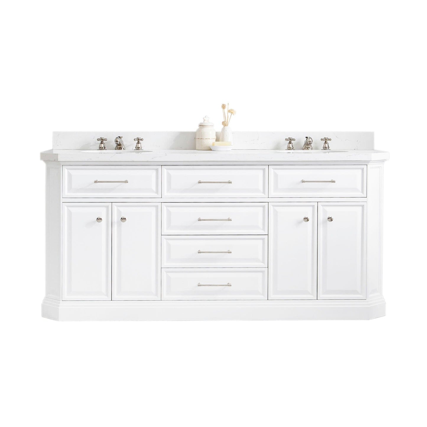 Water Creation PA72QZ05PW-000000000 PALACE 72"W x 34"H Pure White Vanity with Carrara Quartz Countertop, Polished Nickel Finish Hardware (Vanity Only)