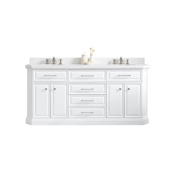 Water Creation PA72QZ05PW-000FX1305 PALACE 72W x 34H Pure White Vanity with Carrara Quartz Countertop + Faucets (F2-0013), Polished Nickel Finish Hardware