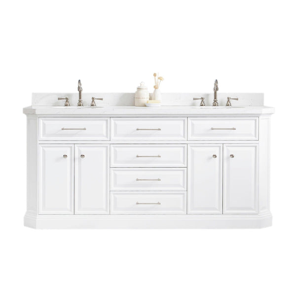 Water Creation PA72QZ05PW-000TL1205 PALACE 72W x 34H Pure White Vanity with Carrara Quartz Countertop + Faucets (F2-0012), Polished Nickel Finish Hardware