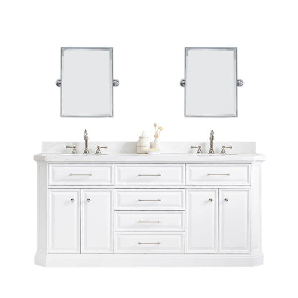 Water Creation PA72QZ05PW-E18TL1205 PALACE 72W x 34H Pure White Vanity with Carrara Quartz Countertop + Faucets & Mirror (F2-0012), Polished Nickel Finish Hardware & Mirror