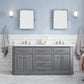 Water Creation PA72QZ06CG-000000000 PALACE 72"W x 34"H Cashmere Gray Vanity with Carrara Quartz Countertop + Mirrors, Satin Gold Finish Hardware & Chrome Finish Mirror (A)