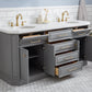 Water Creation PA72QZ06CG-E18000000 PALACE 72"W x 34"H Cashmere Gray Vanity with Carrara Quartz Countertop + Mirrors, Satin Gold Finish Hardware & Chrome Finish Mirror (B)