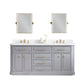 Water Creation PA72QZ06CG-E18FX1306 PALACE 72"W x 34"H Cashmere Gray Vanity with Carrara Quartz Countertop + Faucets & Mirrors (F2-0013), Satin Gold Finish Hardware & Chrome Finish Mirror (B)