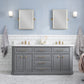 Water Creation PA72QZ06CG-E18FX1306 PALACE 72"W x 34"H Cashmere Gray Vanity with Carrara Quartz Countertop + Faucets & Mirrors (F2-0013), Satin Gold Finish Hardware & Chrome Finish Mirror (B)