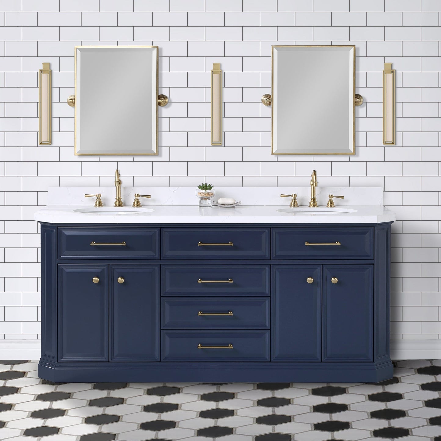 Water Creation PA72QZ06MB-000000000 PALACE 72"W x 34.2"H Monarch Blue Double-Sink Vanity with White Quartz Countertop (Vanity Only)