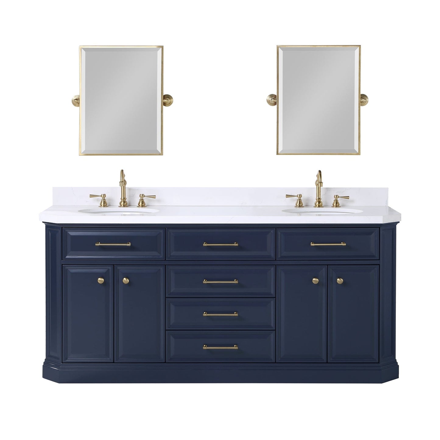 Water Creation PA72QZ06MB-E18000000 PALACE 72"W x 34.2"H Monarch Blue Double-Sink Vanity with White Quartz Countertop + Mirrors