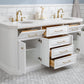 Water Creation PA72QZ06PW-E18TL1206 PALACE 72"W x 34"H Pure White Vanity with Carrara Quartz Countertop + Faucets & Mirrors (F2-0012), Satin Gold Finish Hardware & Chrome Finish Mirror (B)