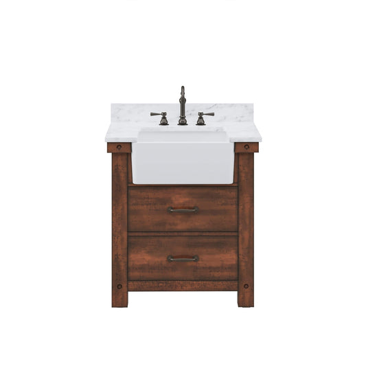 Water Creation PY30CW03RS-000000000 PAISLEY 31"W x 33"H Sierra Rustic Single-Sink Vanity with Carrara White Marble Countertop (Vanity Only)