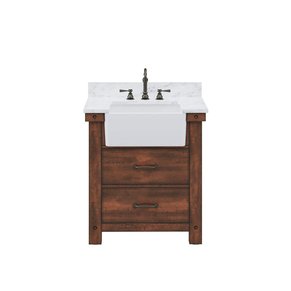 Water Creation PY30CW03RS-000000000 PAISLEY 31W x 33H Sierra Rustic Single-Sink Vanity with Carrara White Marble Countertop (Vanity Only)