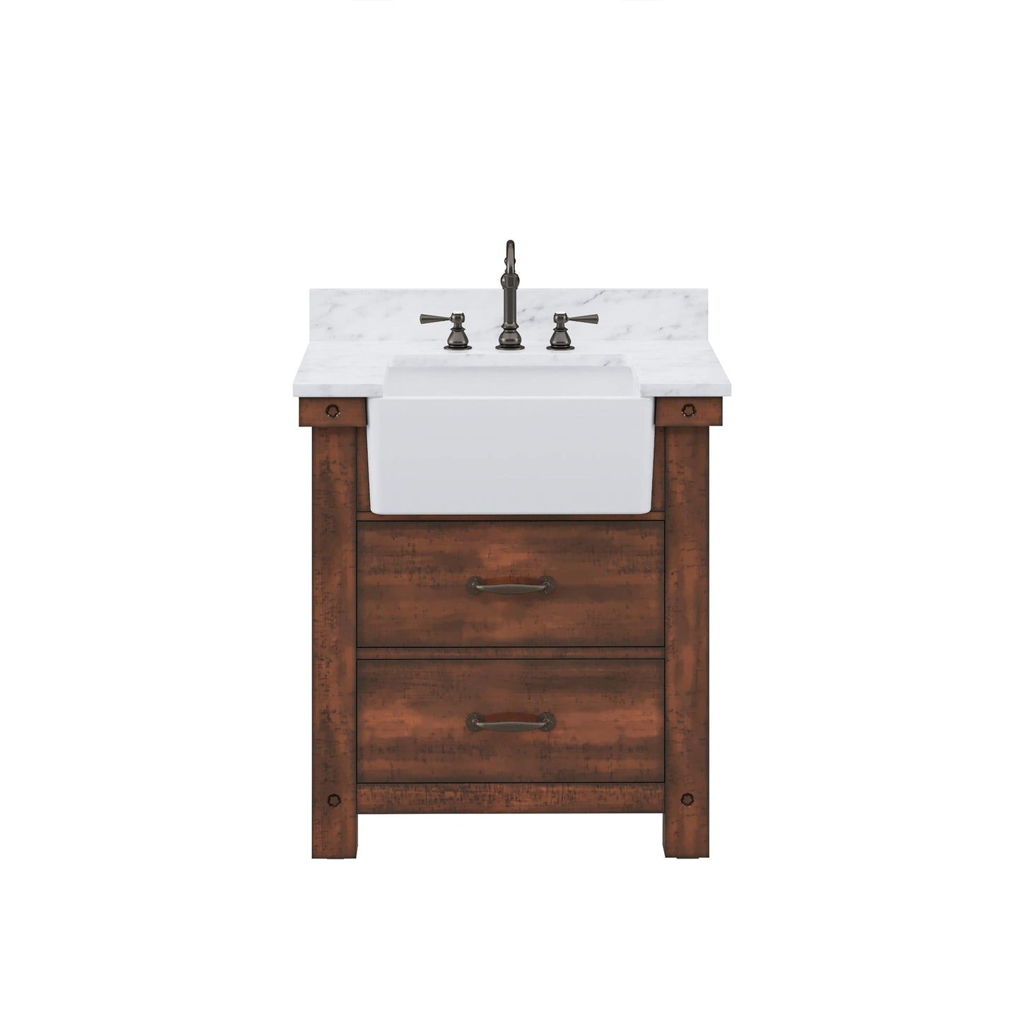 Water Creation PY30CW03RS-000TL1203 PAISLEY 31"W x 33"H Sierra Rustic Single-Sink Vanity with Carrara White Marble Countertop + Hook Faucet