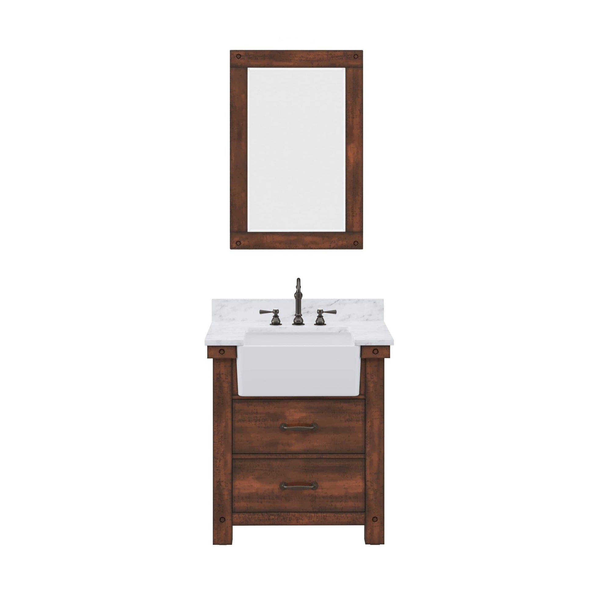 Water Creation PY30CW03RS-A24000000 PAISLEY 31"W x 33"H Sierra Rustic Single-Sink Vanity with Carrara White Marble Countertop + Mirror (A)