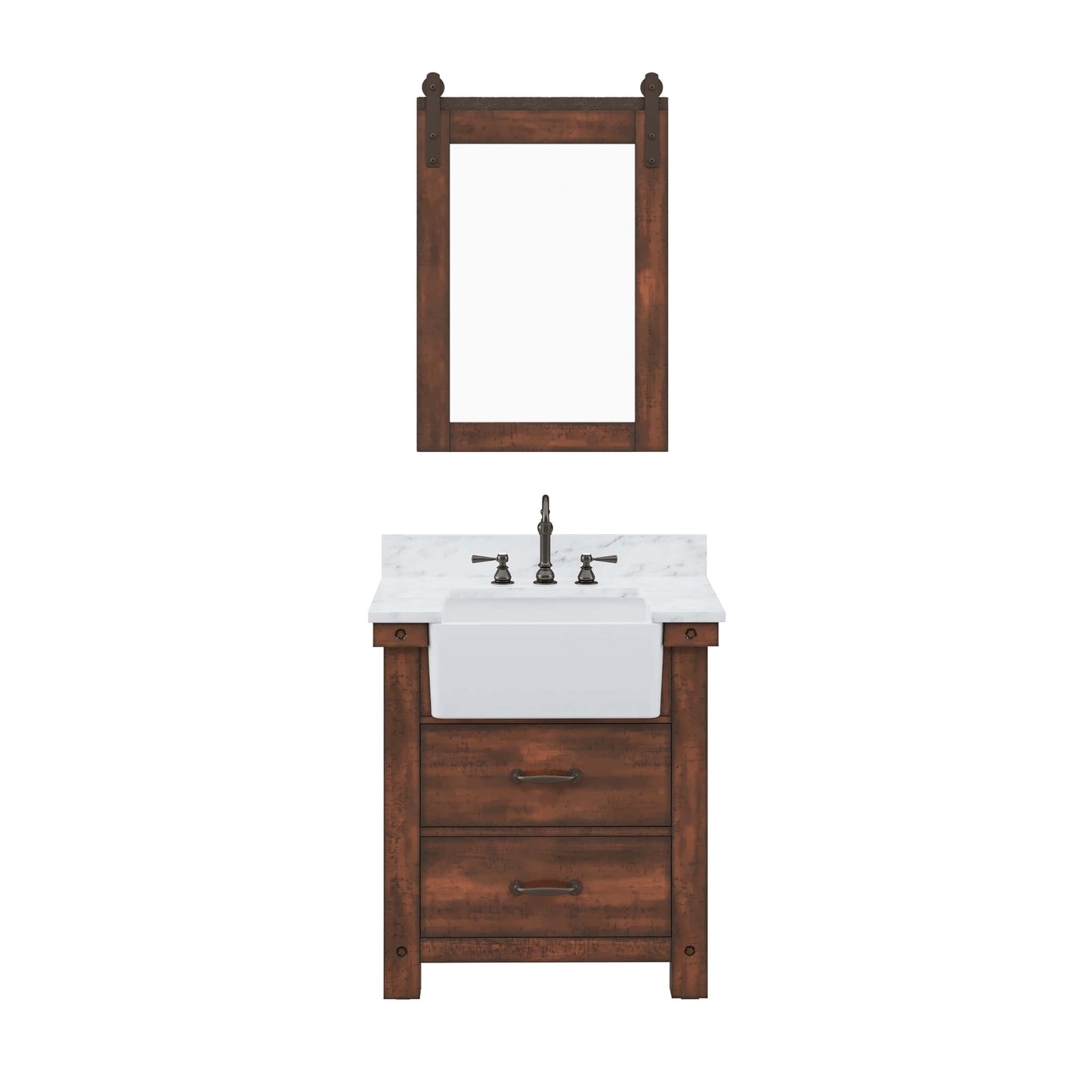 Water Creation PY30CW03RS-P24000000 PAISLEY 31"W x 33"H Sierra Rustic Single-Sink Vanity with Carrara White Marble Countertop + Mirror (B)