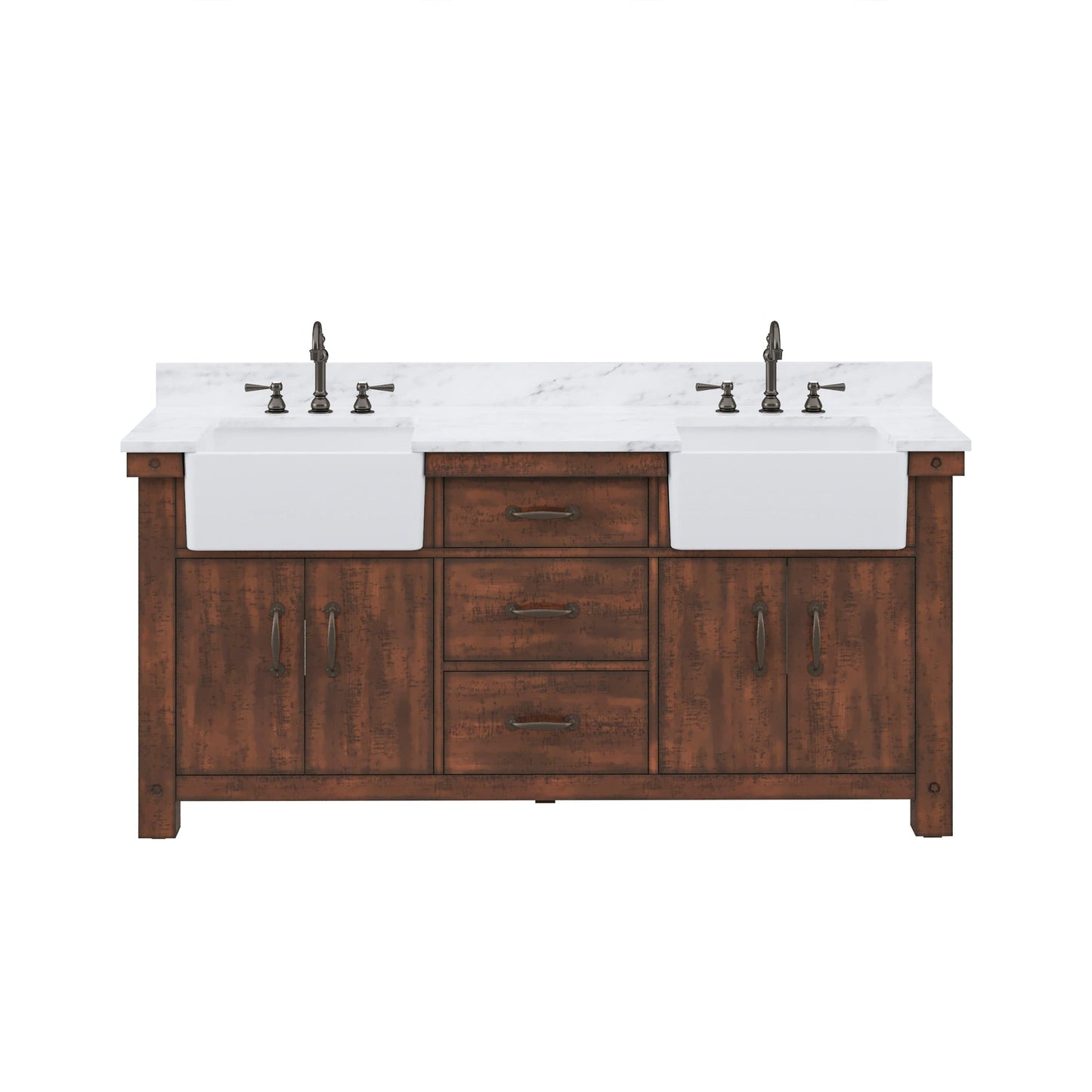 Water Creation PY72CW03RS-000000000 PAISLEY 72"W x 33"H Sierra Rustic Double-Sink Vanity with Carrara White Marble Countertop (Vanity Only)