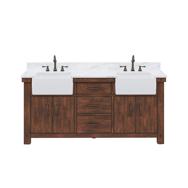 Water Creation PY72CW03RS-000000000 PAISLEY 72W x 33H Sierra Rustic Double-Sink Vanity with Carrara White Marble Countertop (Vanity Only)