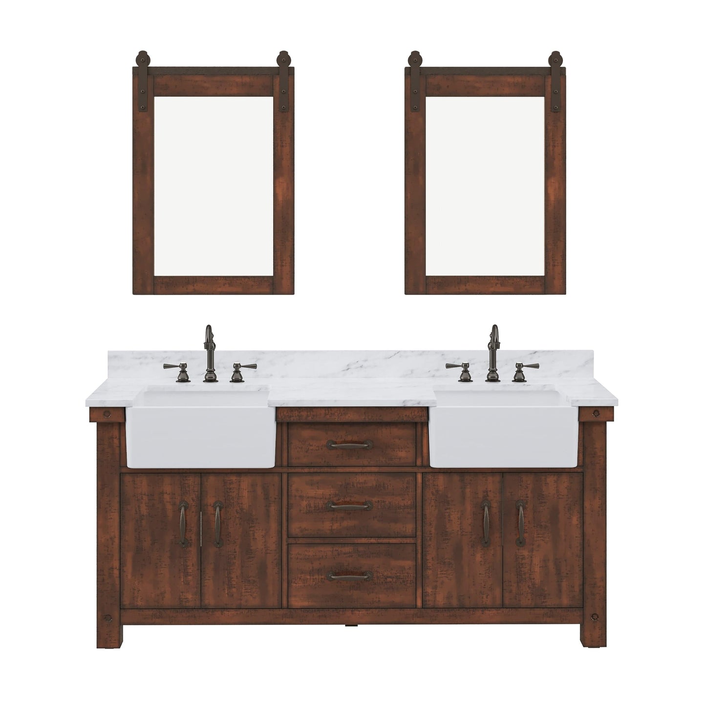 Water Creation PY72CW03RS-P24000000 PAISLEY 72"W x 33"H Sierra Rustic Double-Sink Vanity with Carrara White Marble Countertop + Mirror (B)