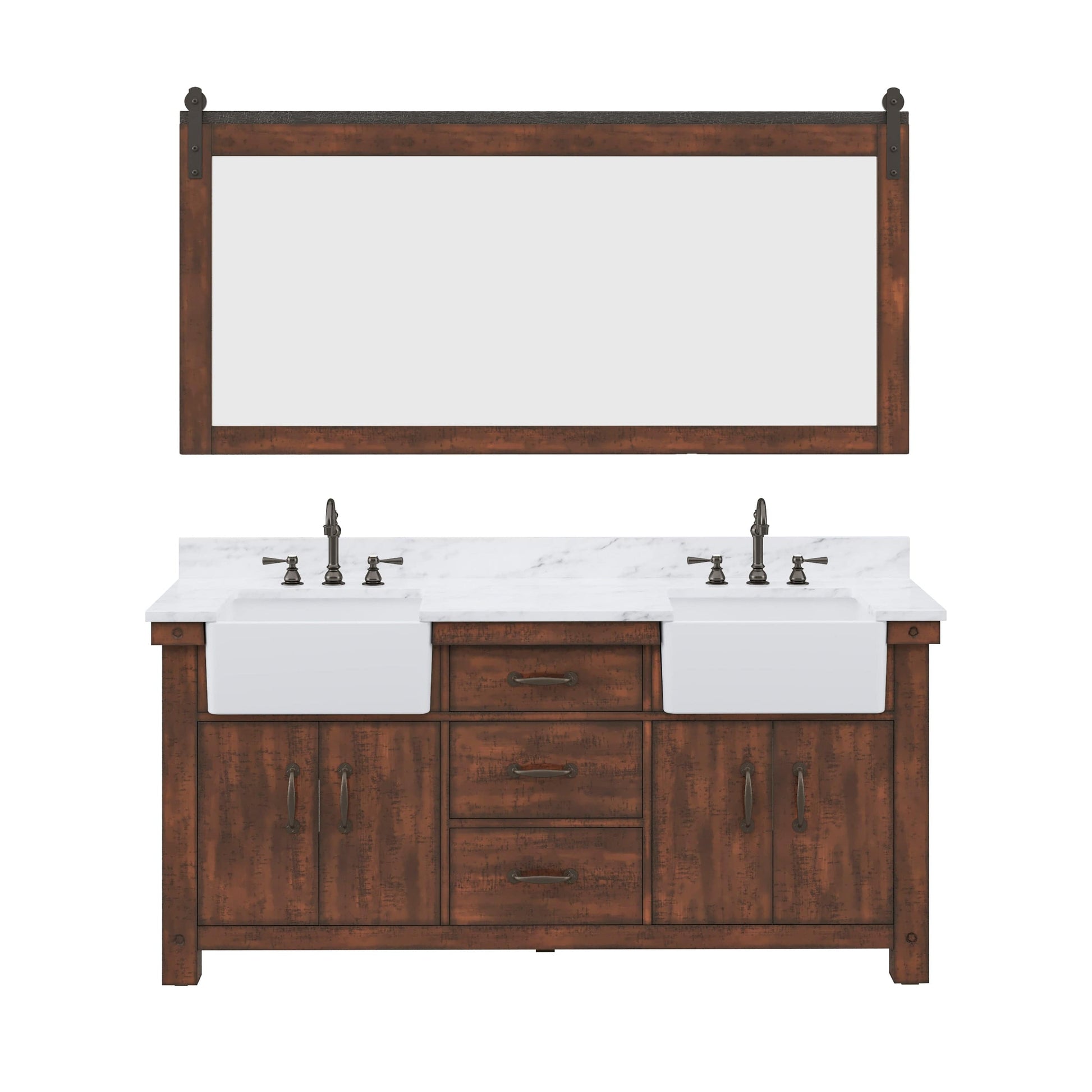 Water Creation PY72CW03RS-P72000000 PAISLEY 72"W x 33"H Sierra Rustic Double-Sink Vanity with Carrara White Marble Countertop + Mirror (C)